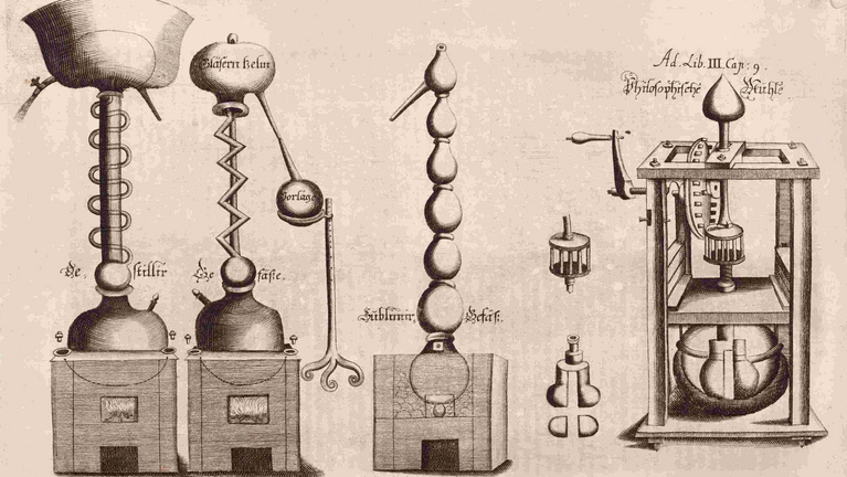 Laborgeräte, Kupferstich, 1693