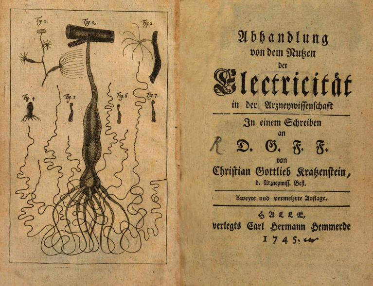 Titelblatt von Christian Gottlieb Kratzenstein: Abhandlung von dem Nutzen der Electricität in der Arzneywissenschaft. 