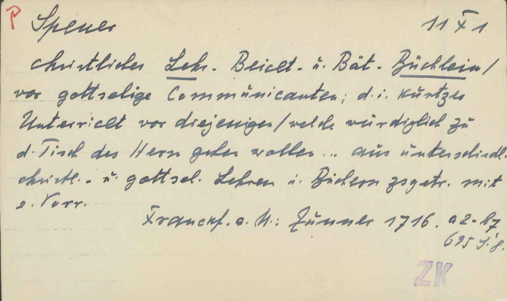 Katalogkarte 1 mit handschriftlichen Eintragungen 