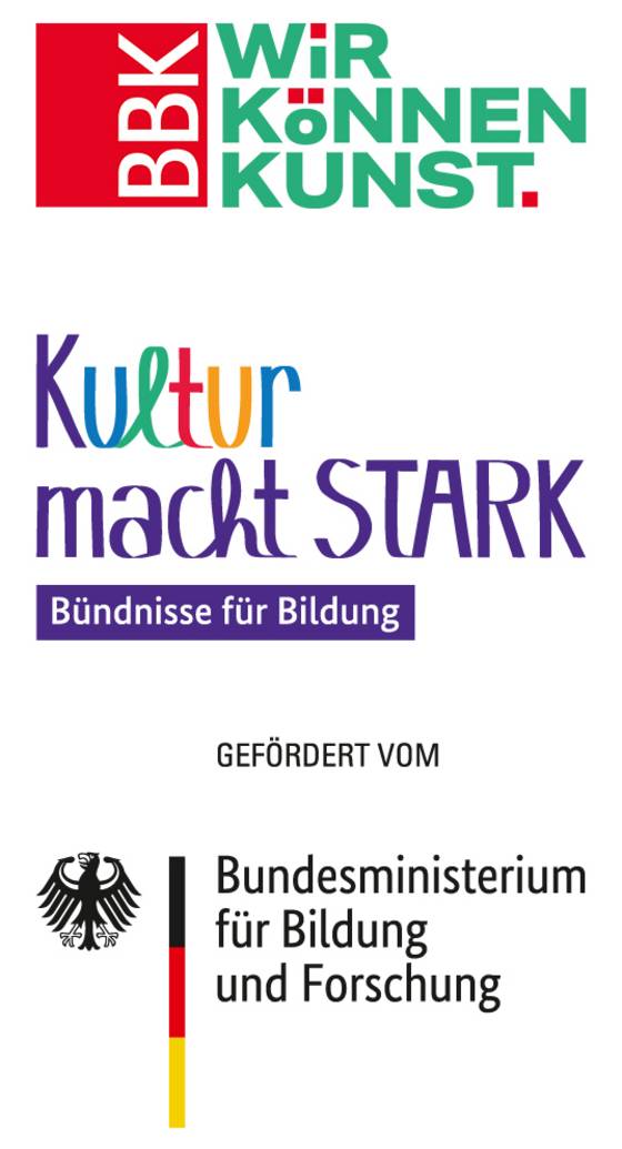 Logos der Förderer "Wir können Kunst" und "Kultur macht stark", gefördert vom Bundesministerium für Bildung und Forschung