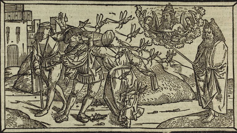 Abbildung der Heuschreckenplage aus dem Alten Testament der Bibel