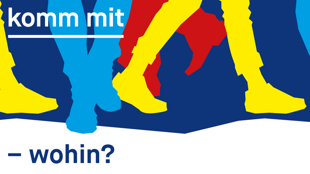 Grafik des Themenjahres »Komm mit – wohin? Ein Jahresprogramm über Krise und Aufbruch«