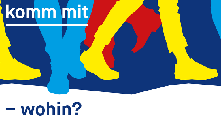 Grafik des Themenjahres »Komm mit – wohin? Ein Jahresprogramm über Krise und Aufbruch«