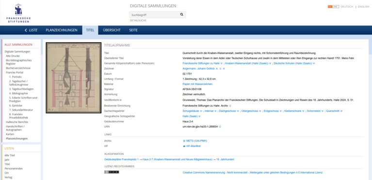 Screenshot des Planarchivs in den Digitalen Sammlungen
