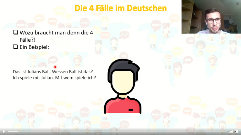 Ein Mann erklärt anhangd von Bildern und Beispielen die 4 Fälle