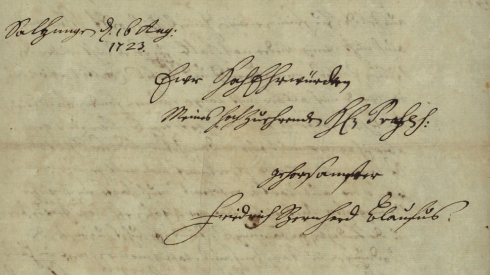 Farewell formula in a handwritten letter from Blaufuß to Francke. 